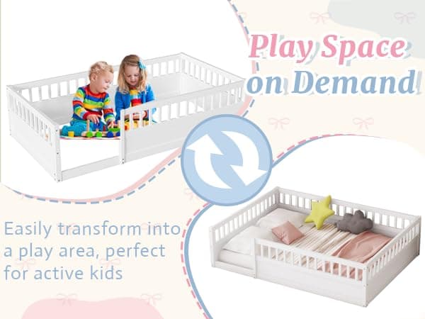 Montessori Twin Bed with High Rails for Kids, White