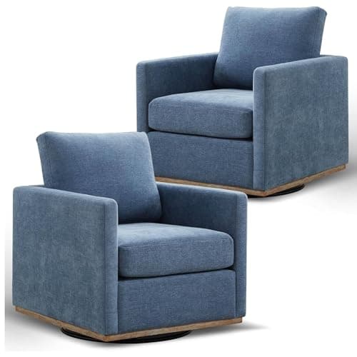 360 Degree Swivel Chenille Accent Chair Set, Mid Century Modern Charcoal Black Barrel Chairs for Living Room & Bedroom