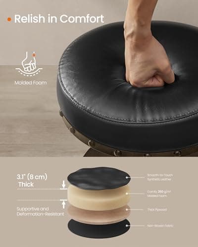 SONGMICS Steampunk Counter Stool, Set of 2, Adjustable Height, Ink Black