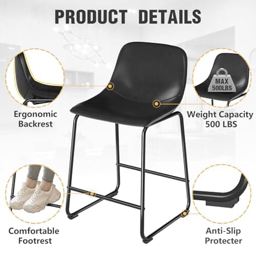 TAVR Counter Height Dining Chairs Set, Black, Vintage Style, Up to 500 lbs