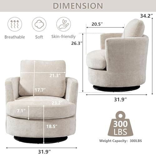 ODUWA Beige 360 Degree Swivel Round Arm Chair for Living Room Bedroom