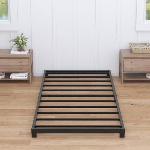 Black Heavy Duty Twin Bed Frame, No Box Spring Needed, Low Profile, Easy Assembly
