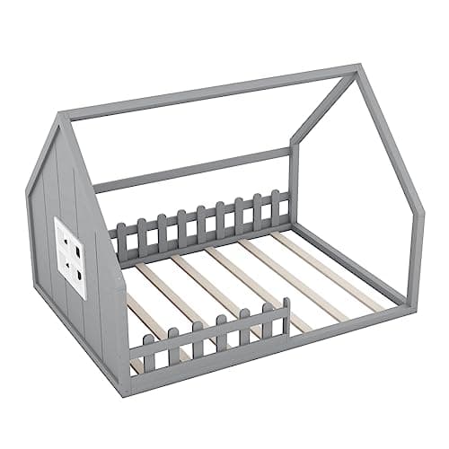 Wooden Montessori Floor Bed for Kids, No Box Spring Needed - Gray
