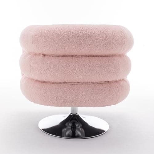 i-POOK Circle Swivel Chair, Boucle Single Sofa Chair with Swivel Base and Wood Frame, Pink