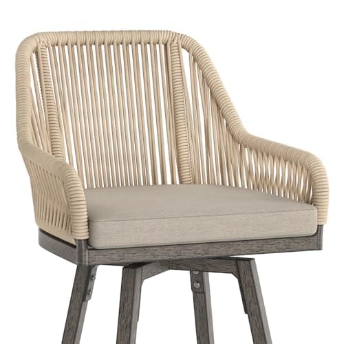 Olefin Rattan 360° Swivel Bar Stools, Set of 4, Boho Patio Kitchen Chairs, Apricot