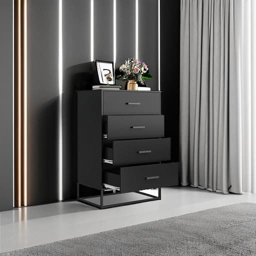 Wood Dresser with 4 Drawers for Bedroom and Living Room, Black