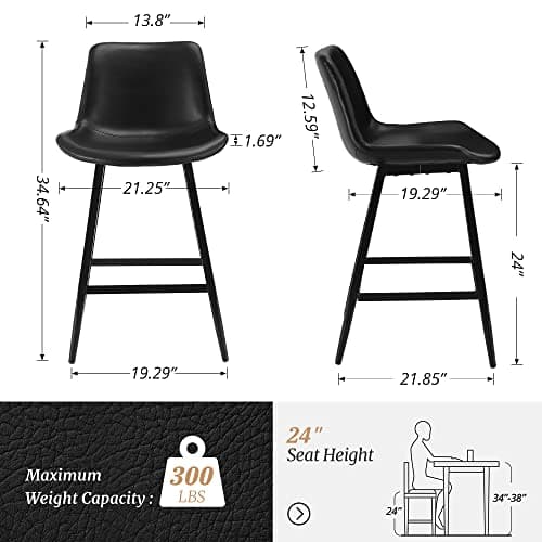 Black Counter Height Bar Stools with Back & Footrest, Set of 4