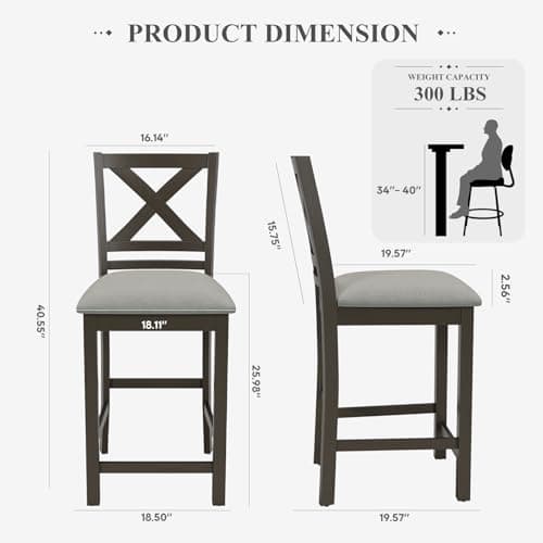 COLAMY Dark Grey Upholstered Mid Century Modern Bar Stools Set of 4, 25 Inch High Counter Height