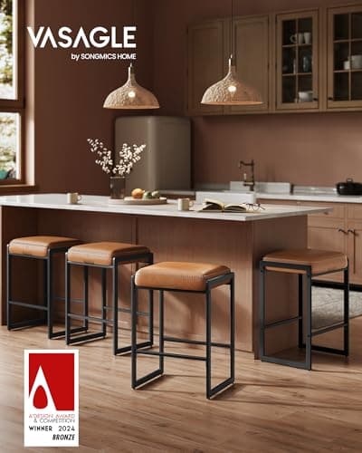 VASAGLE EKHO Collection Counter Height Bar Stools, Caramel Brown