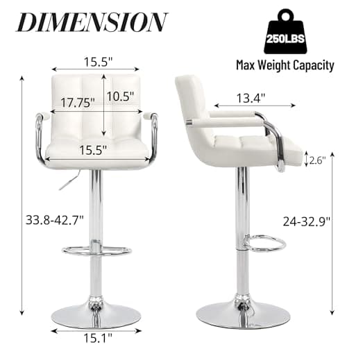 Modern PU Leather Bar Stools Set of 4, Whiteuously Adjustable Square Chairs