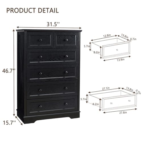 LDTTCUK 6-Drawer Farmhouse Dresser for Bedroom and Living Spaces, 48-Inch Tall, Black