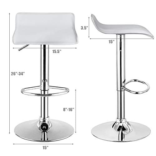 COSTWAY Modern Swivel Bar Stools Set of 2, Adjustable Height & Footrest, White.Chrome Hydraulics