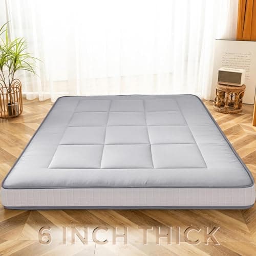 YOSHOOT Queen Size Foldable Japanese Futon Mattress, Grey Feather