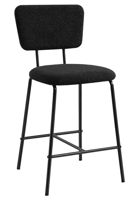 Modern White Bouclé Fabric Bar Stool Set - Counter Height Chairs for Kitchen Island