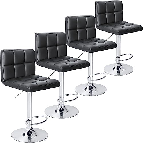 Homall Black Leather Adjustably Height Bar Stools, Set of 4