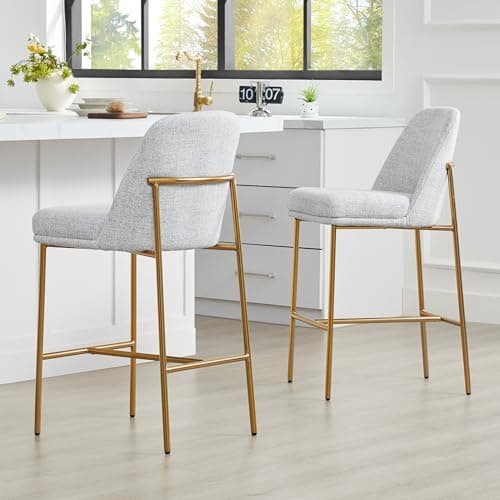 FSC Certified White Fabric Bar Stools, 27" Seat Height, Set of 2