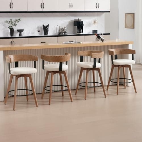DUOMAY White 26" Counter Height Swivel Bar Stool with Footrest