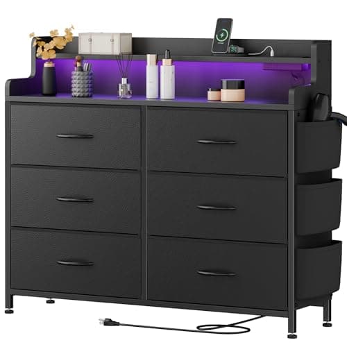 Lulive Black Dresser with 6 Drawers & LED Light for Bedroom