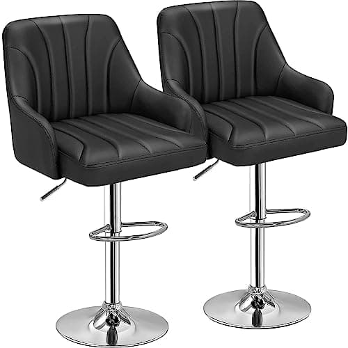VECELO Adjustable Black Bar Stools Set of 2, Modern Kitchen Island Chairs