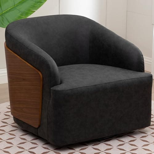 Mid Century Modern Black Swivel Leather Accent Chair Comfortable Living Room Office Armchair