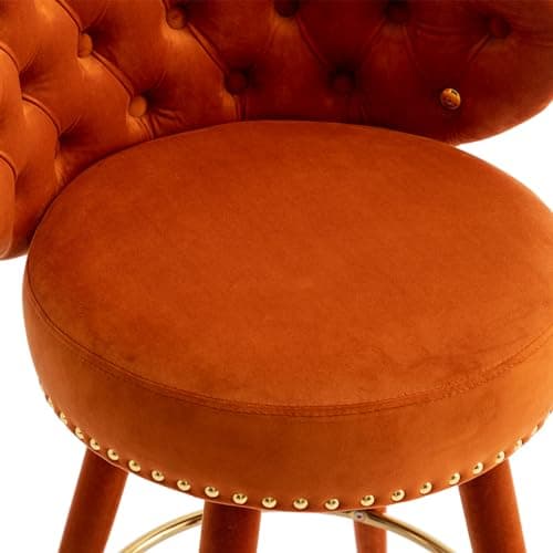 Velvet Swivel Bar Stools Set of 2, Gold Nailhead Trim, Tufted Back, 36 Inch - Orange