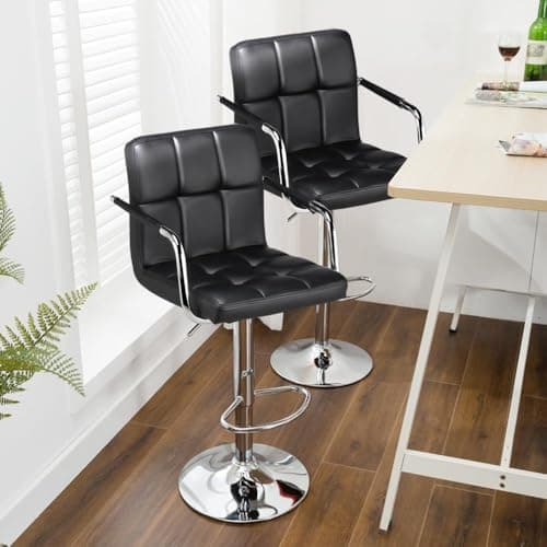 2 Black Yaheetech Adjustable Swivel Barstools for Kitchen and Bar