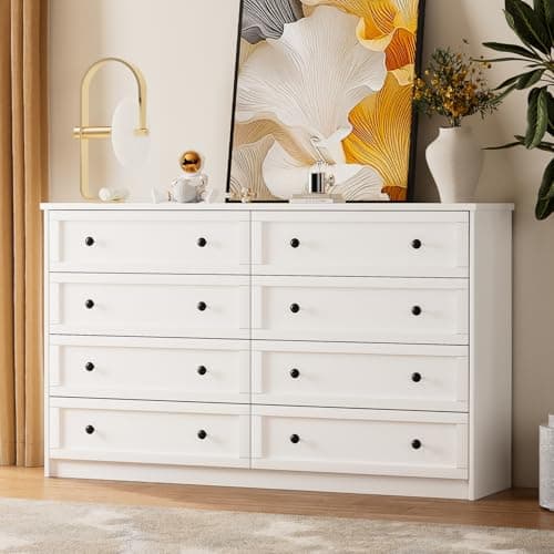 Black 8 Drawer Double Dresser - 55.1" Wide with Large Storage