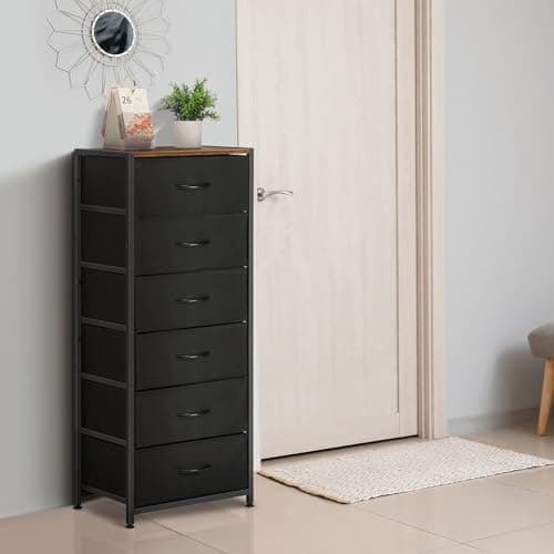 MOOACE Black Tall Dresser with 6 Drawers for Bedroom