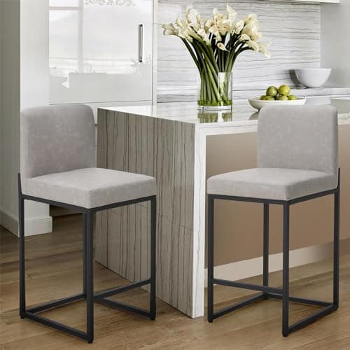 Sophia & William Light Grey PU Bar Stools Set of 4, Modern Counter Height
