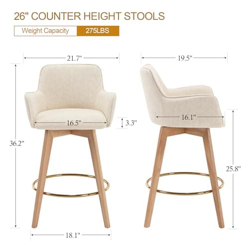 ONEVOG 26" Counter Height Swivel Bar Stool Set, Beige Linen Fabric