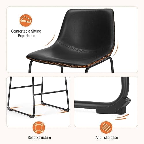 Sweetcrispy Modern Faux Leather Bar Stools Set of 4, 26 Inch Seat Height Black Chairs