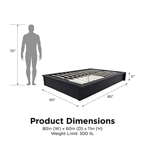 DHP Maven Queen Bed, 11-Inch Height, Black Faux Leather, No Box Spring Needed