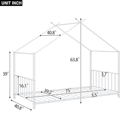 Twin Size Montessori Floor Bed with High Headboard (White)