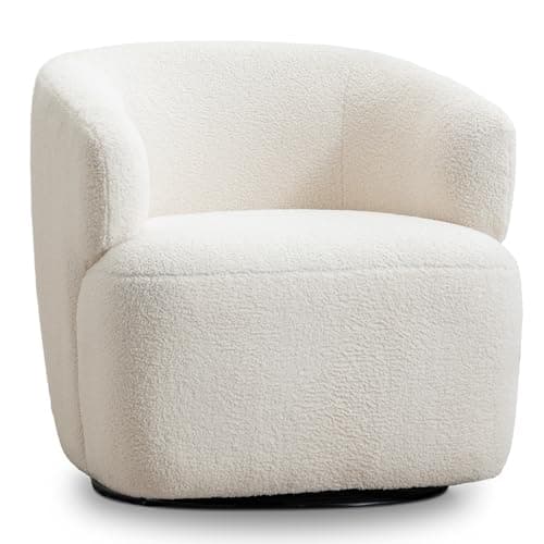 Sherpa Teddy Swivel Chair, Beige Cream White, Cozy Living Room Accent