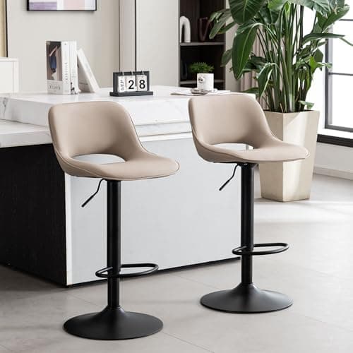 YOUNIKE Khaki Faux Leather Swivel Bar Stools Set of 2