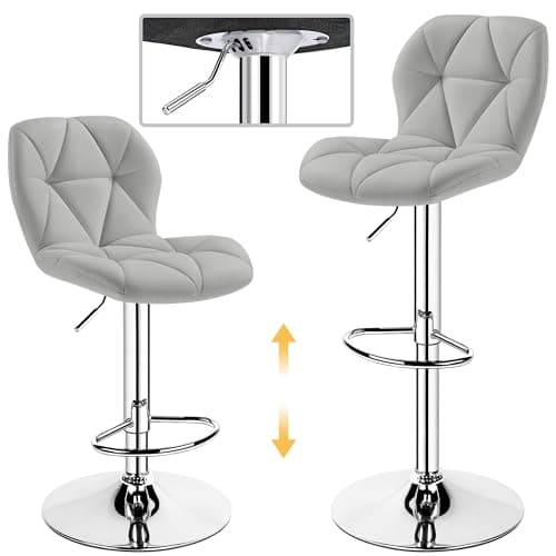 Yaheetech Height Adjustable PU Leather Bar Stools Set of 4 Light Grey
