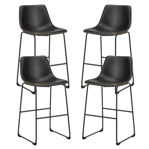 Sweetcrispy Modern Faux Leather Bar Stools Set of 4, 26 Inch Seat Height Black Chairs