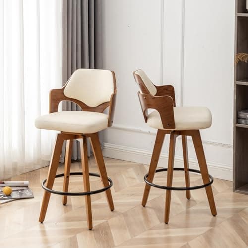 Black PU Upholstered Bamboo Leg Bar Stools Set of 2 Counter Height
