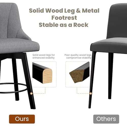 Fabric Swivel Bar Stools with Backs, 24 Counter Height Set of 2, Gray