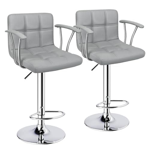 Black Counter Height Bar Stools, Adjustable Swivel with Armrests Set of 2