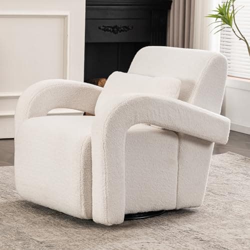 Oversized Swivel Accent Chair with Curved Arms, White