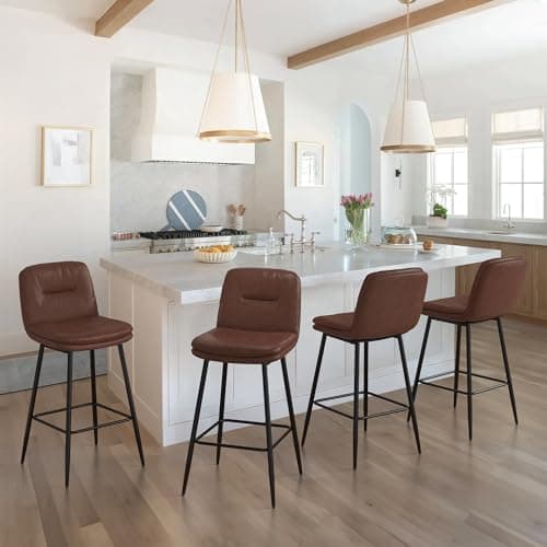Dark Brown Double-Layer Faux Leather Bar Stools Set of 4