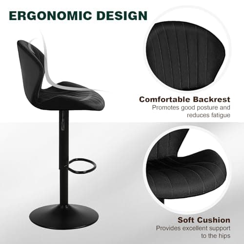 4 Modern Velvet Swivel Barstools for Kitchen Island, Height Adjustable, Black
