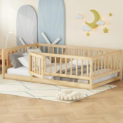 Montessori Safety Bed with Door & Slats for Twin Size Boys Girls
