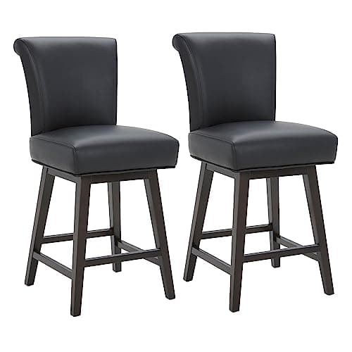CHITA 26 Inch Modern Faux Leather Swivel Bar Stool Set of 2, Black Back