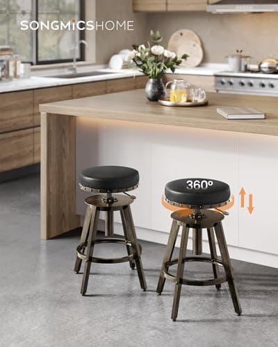 SONGMICS Steampunk Counter Stool, Set of 2, Adjustable Height, Ink Black