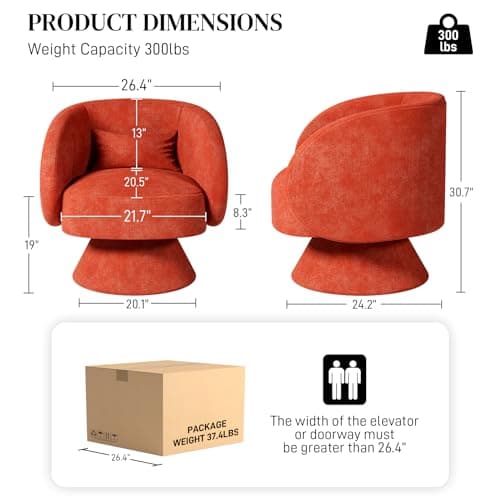 Modern Orange Swivel Barrel Chair for Small Spaces