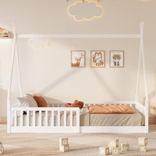 Bellemave Twin Size Floor Bed with Guardrail for Kids