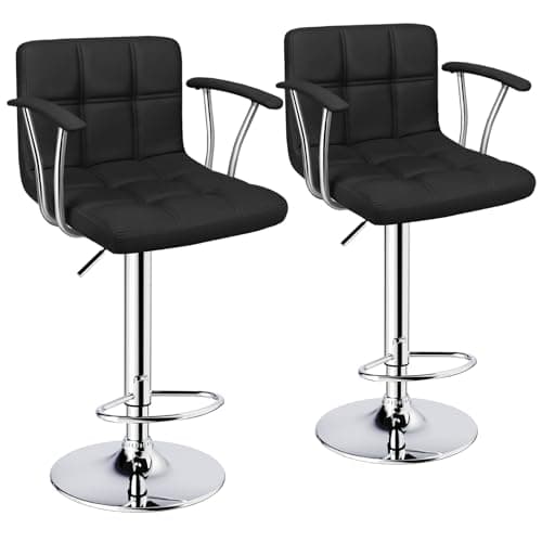 Black Counter Height Bar Stools, Adjustable Swivel with Armrests Set of 2