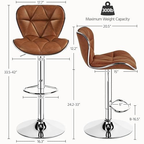 Yaheetech Retro Brown Adjustable PU Leather Bar Stools Set of 4